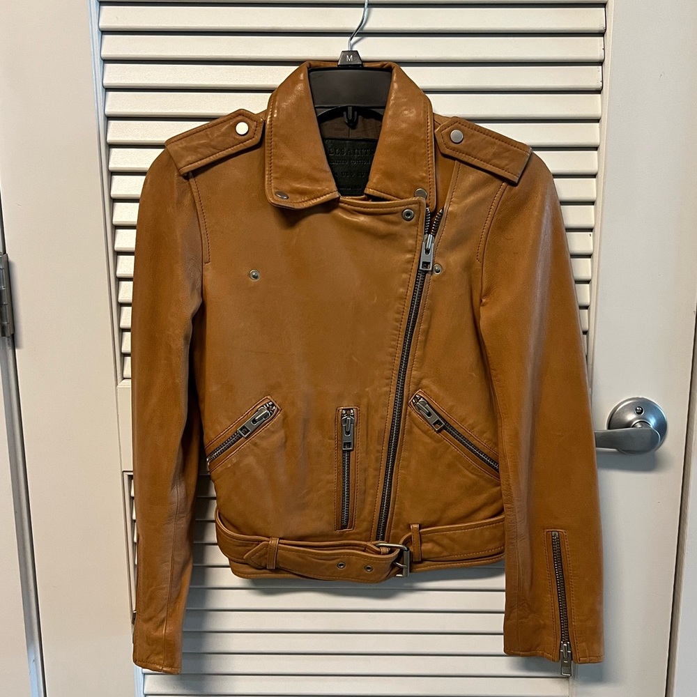 All Saints Limited Edition Wyatt Biker Jacket in Tan Size 0